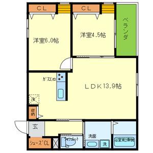 ジョビアーレ(2LDK/2階)の間取り写真