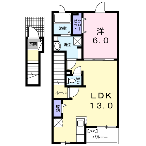 メゾンフラン(1LDK/2階)の間取り写真