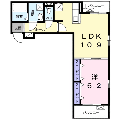 シャイン(1LDK/2階)の間取り写真
