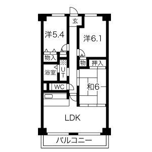 プレステージ上山手(3LDK/4階)の間取り写真