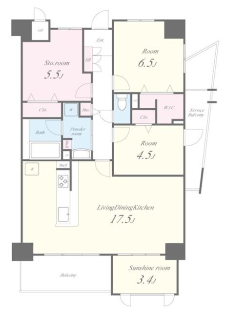ミッドヴィレッジ曽根(2SLDK/2階)の間取り写真