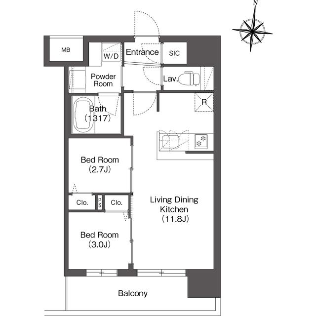 コンフォリア・リヴ新大阪西宮原ソルテラス(2LDK/11階)の間取り写真