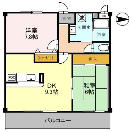 ソレーユ関西(2DK/2階)の間取り写真