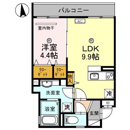 ルリエ江坂(1LDK/3階)の間取り写真