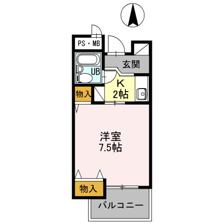 石橋パークヒルズ(1K/3階)の間取り写真