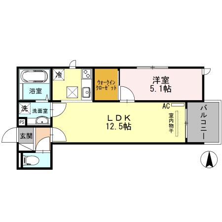 カーサフォレスタ塚口(1LDK/1階)の間取り写真