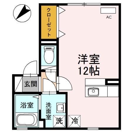 シルクコートA棟(ワンルーム/1階)の間取り写真