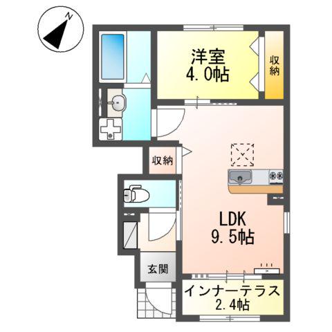 アンソレイユ宝塚(1LDK/1階)の間取り写真