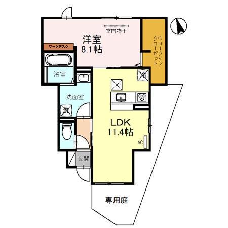 アビタシオン仁川II(1LDK/1階)の間取り写真