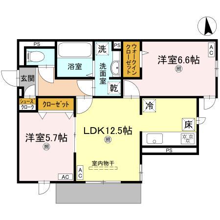 D-RESIDENCE五月丘(2LDK/1階)の間取り写真