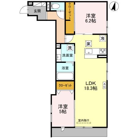 トリシア武庫川(2LDK/1階)の間取り写真