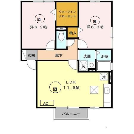 ウエストリヴァーII(2LDK/1階)の間取り写真