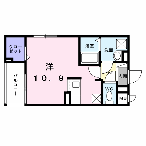 サンライズガーデン宝塚(ワンルーム/1階)の間取り写真