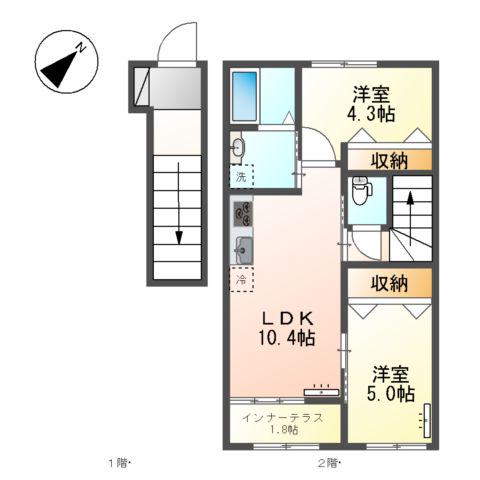 MAISON YURI(2LDK/2階)の間取り写真