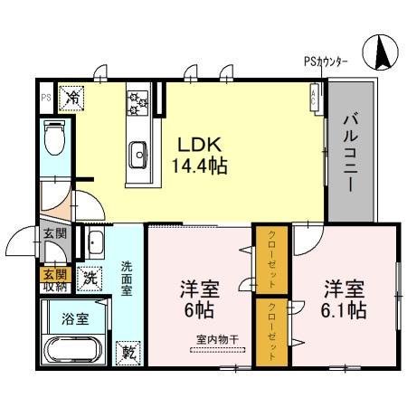 D-RESIDENCE石橋(2LDK/2階)の間取り写真