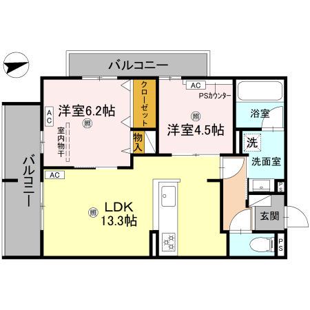 D-RESIDENCE荘園A(2LDK/3階)の間取り写真