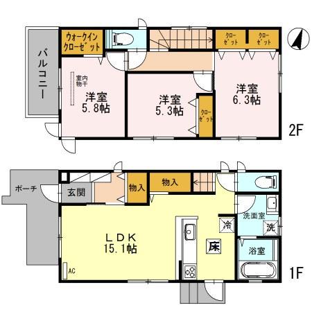 大阪モノレール本線 柴原阪大前駅 徒歩14分 2階建 築12年(3LDK)の間取り写真