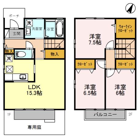 朝山タウンハウス　Ｂ棟(3LDK)の間取り写真