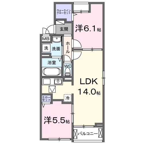 リヴァーサイド ヴィラ(2LDK/1階)の間取り写真