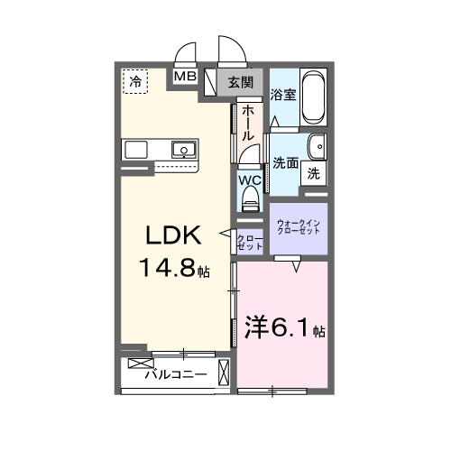 リヴァーサイド ヴィラ(1LDK/2階)の間取り写真