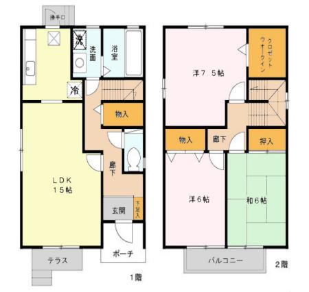 堀古タウンハウス　Ｆ棟(3LDK)の間取り写真
