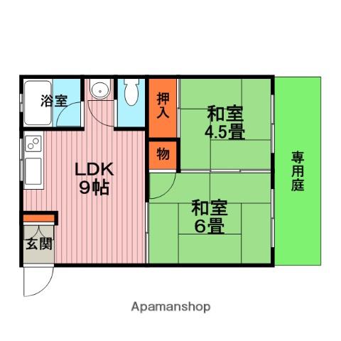 北条第二上野ハイツ(2LDK/1階)の間取り写真