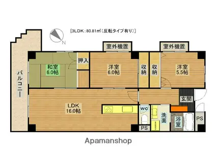 ユタカマンション(3LDK/1階)の間取り写真