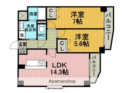 アーバネックス豊中桜塚(2LDK/3階)の間取り写真