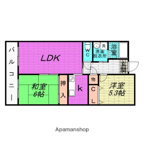 グレイシアス豊中(2LDK/3階)の間取り写真