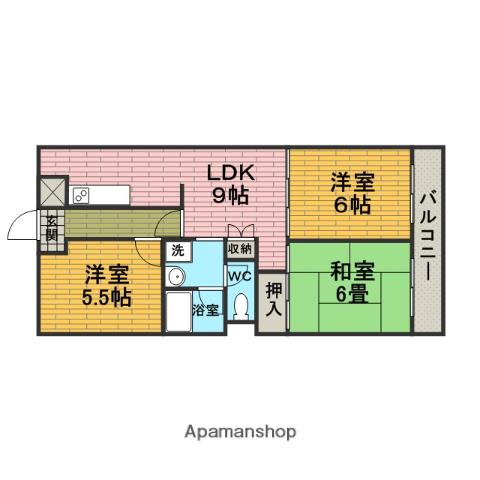 北大阪急行南北線 江坂駅 徒歩16分 6階建 築42年(3LDK/5階)の間取り写真