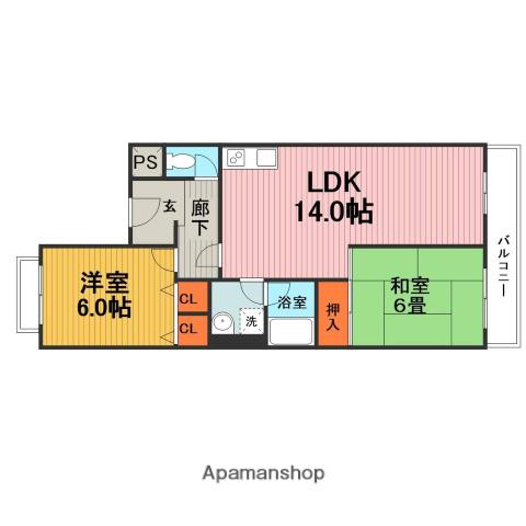 プライムハイツ中田(2LDK/2階)の間取り写真