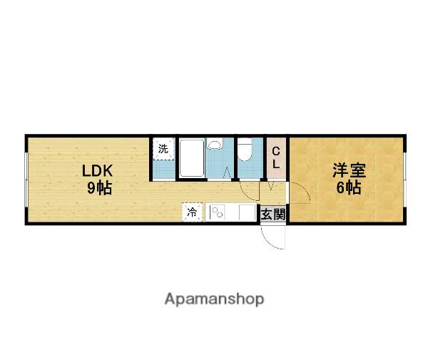 ハイツ岡町北(1DK/1階)の間取り写真