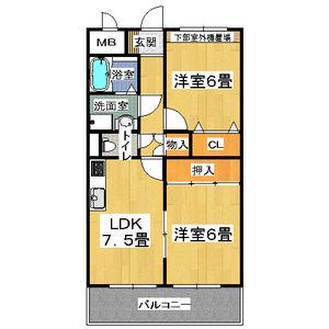 アルカディア箕輪(2DK/5階)の間取り写真