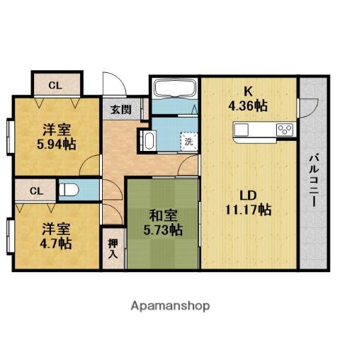 ウイング旭ヶ丘(3LDK/4階)の間取り写真