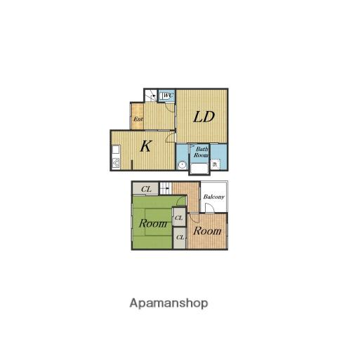 阪急電鉄宝塚線 庄内駅(大阪) 徒歩11分 2階建 築62年(2LDK)の間取り写真