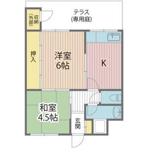 日和マンション(2DK/1階)の間取り写真