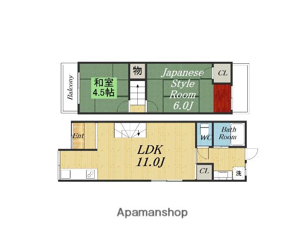 阪急電鉄神戸線 神崎川駅 徒歩14分 2階建 築39年(2LDK)の間取り写真