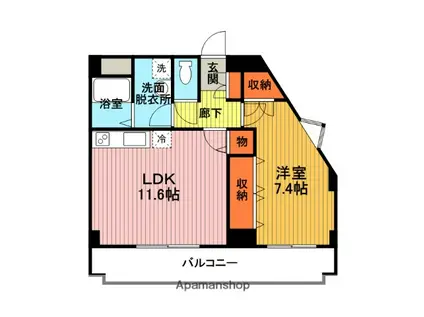 ヴァンベール豊中(1LDK/2階)の間取り写真