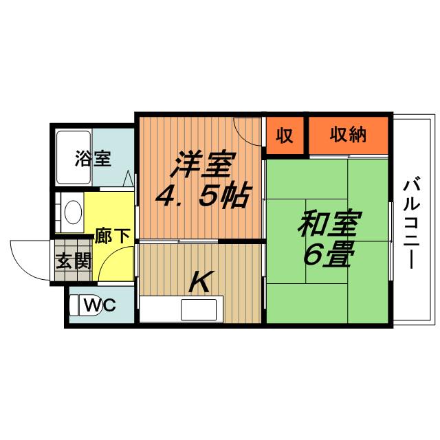 矢内ハイツ服部(2K/2階)の間取り写真