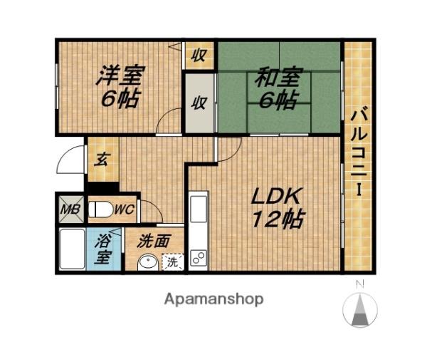 ジョルノ豊中(2LDK/4階)の間取り写真