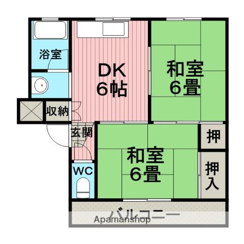 出口マンション(2DK/4階)の間取り写真