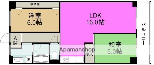 大淀町スカイハイツ(2LDK/3階)の間取り写真