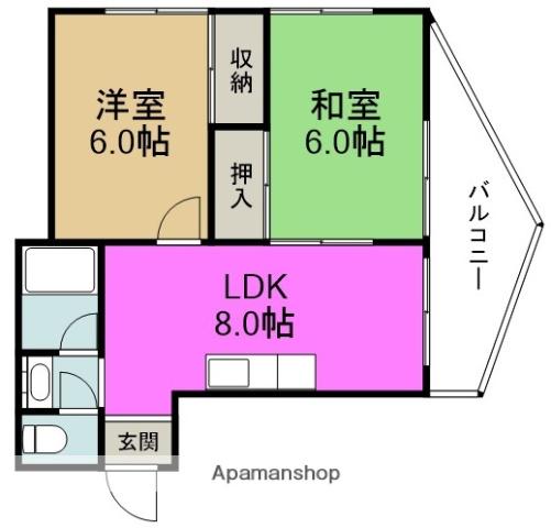 パインコート大淀(2DK/4階)の間取り写真