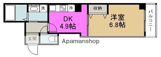 アパートメント玉川(1DK/6階)の間取り写真