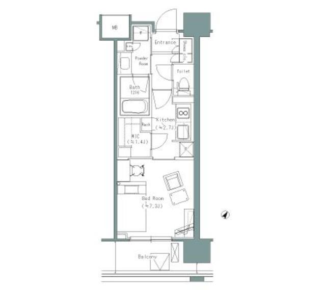 パークアクシス うつぼ公園(1K/9階)の間取り写真