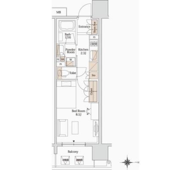 パークアクシス大阪新町(1K/13階)の間取り写真