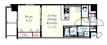BRIGHT CUBE (1LDK/1階)の間取り写真