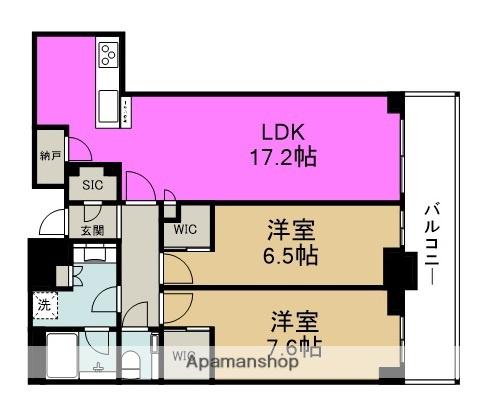 グランドメゾン新梅田タワー THE CLUB RESIDENCE(2LDK/39階)の間取り写真