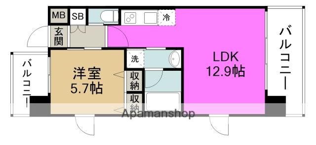 ディームス福島(1LDK/4階)の間取り写真