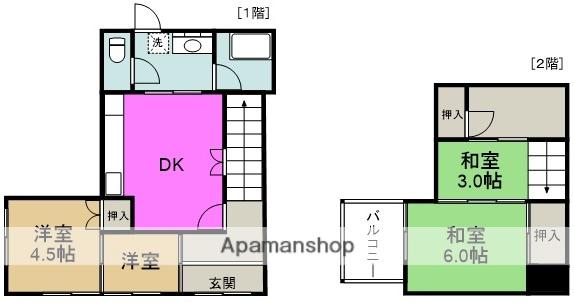 山陽本線 和田岬駅 徒歩1分 2階建 築49年(4DK)の間取り写真